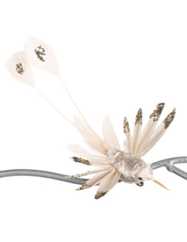 Vánoční dekorace – krémový kolibřík s peříčky,...