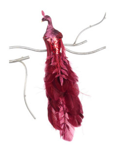 Christmas decoration - decorated peacock in burgundy, on...