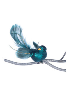 Vánoční dekorace – lesklý modrý ptáček na klipu | GOODWILL