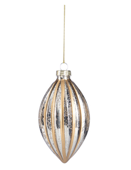 Vánoční dekorace – skleněná špička antik stříbrná se zlatými pruhy | GOODWILL