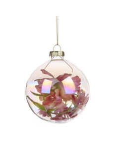 Vánoční dekorace – závěsná skleněná koule plněná růžovými...
