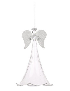 Vánoční dekorace – skleněný anděl s bílými třpytkami |...