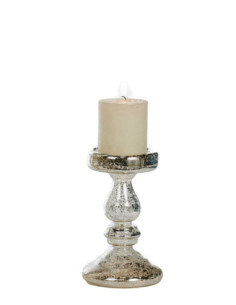 Glass candle holder with antique silver look, h.17cm |...