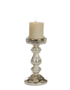 Glass candle holder with antique silver look, h.21cm |...