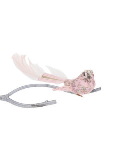 Christmas decoration - fabric bird in powder pink with floral motif, on clip | GOODWILL - 1