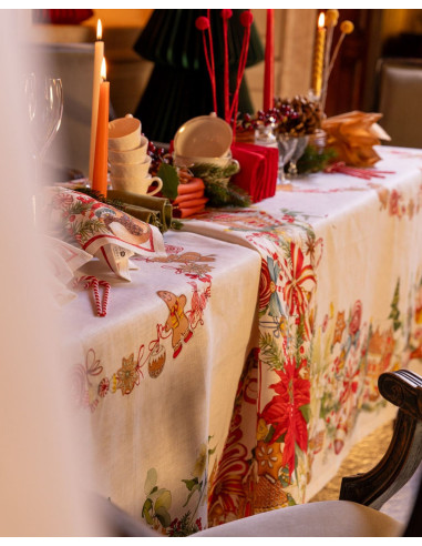 Lněný ubrus Marzapepe s vánočním motivem 85x85 | TESSITURA TOSCANA TELERIE b
