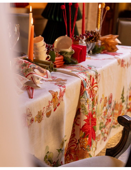 Lněný ubrus Marzapepe s vánočním motivem 85x85 | TESSITURA TOSCANA TELERIE b