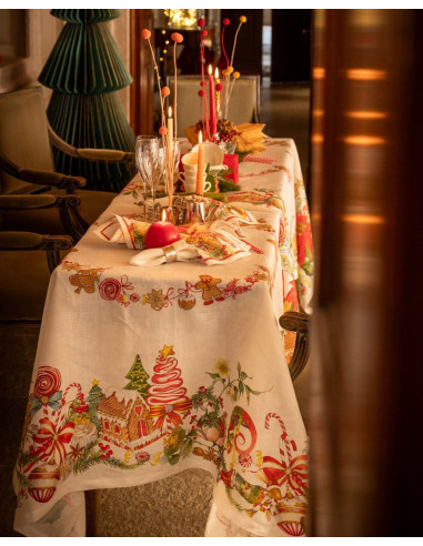 Lněný ubrus Marzapepe s vánočním motivem 85x85 | TESSITURA TOSCANA TELERIE c