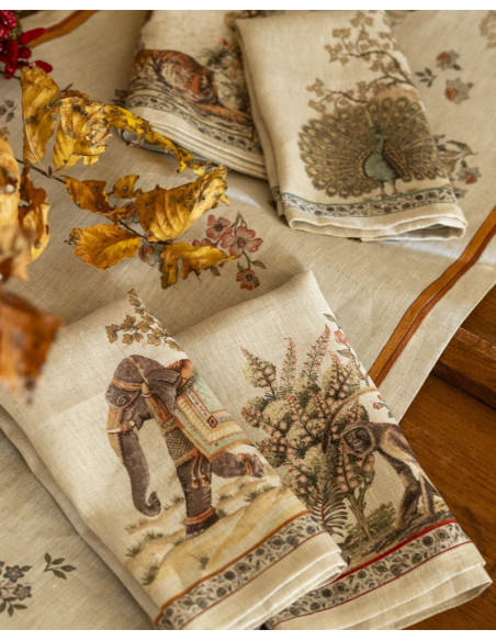 4Dinner - sada lněných ubrousků Mudra s potiskem 46x46 | TESSITURA TOSCANA TELERIE - 1