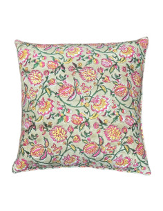 Bavlněný povlak polštáře 40x40, béžový s květy | dovoz Indie