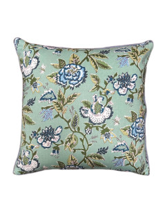 Bavlněný povlak polštáře 40x40, světle tyrkysový s květy | dovoz Indie - 1