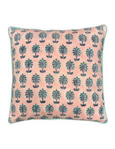 Bavlněný povlak polštáře 40x40, růžová s palmama | dovoz Indie