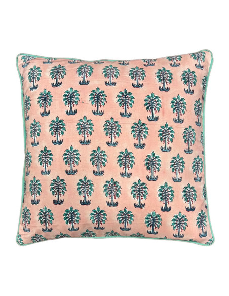 Bavlněný povlak polštáře 40x40, růžová s palmama | dovoz Indie