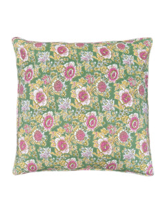 Bavlněný povlak polštáře 40x40, růžová s pistáciovou | dovoz Indie