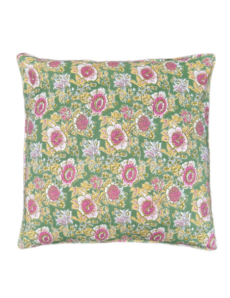 Bavlněný povlak polštáře 40x40, růžová s pistáciovou | dovoz Indie