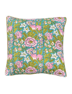 Bavlněný povlak polštáře 40x40, tyrkysová s růžovou | dovoz Indie - 1