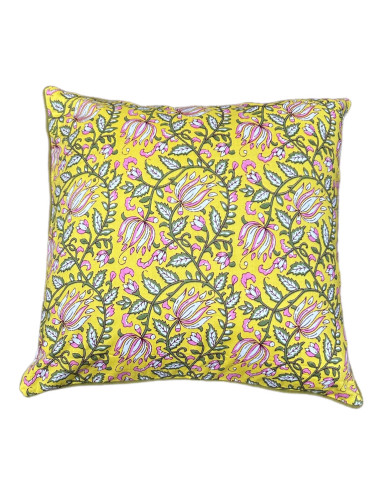 Bavlněný povlak polštáře 40x40, žlutý s květy | dovoz Indie b