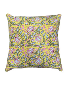 Bavlněný povlak polštáře 40x40, žlutý s květy | dovoz Indie - 1