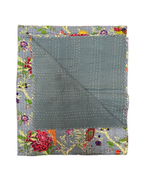 Prošívaný přehoz přes postel Floral 215x270, šedý | dovoz Indie a