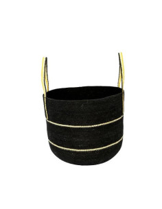 Úložný koš z přírodního materiálu, černý se žlutými uchy | BAOBAB
