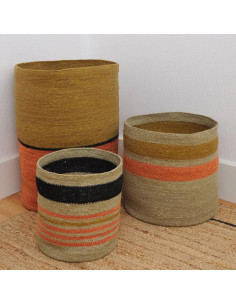 Úložný koš z přírodního materiálu S, béžový s černým pruhem | BAOBAB 2