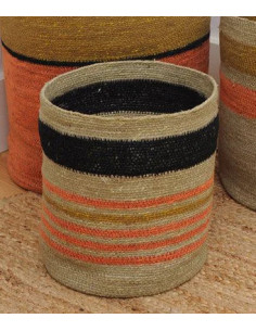 Úložný koš z přírodního materiálu S, béžový s černým pruhem | BAOBAB