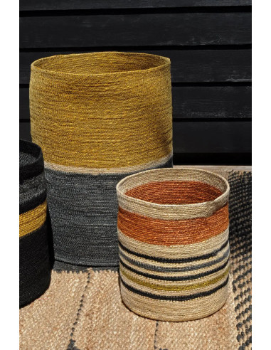 Úložný koš z přírodního materiálu M, černý s pruhy | BAOBAB d