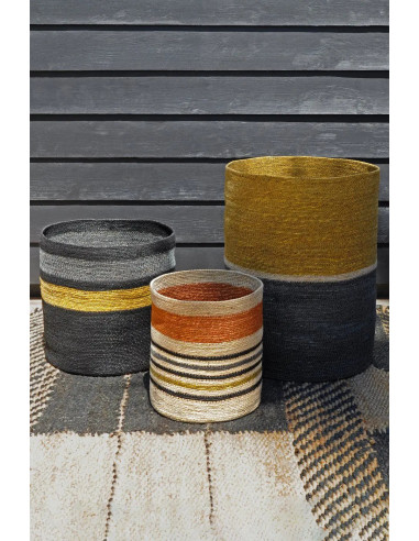 Úložný koš z přírodního materiálu M, černý s pruhy | BAOBAB e