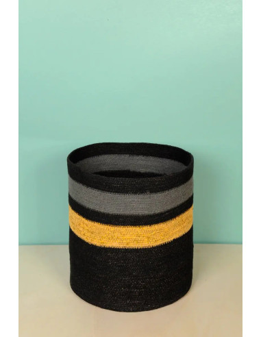 Úložný koš z přírodního materiálu M, černý s pruhy | BAOBAB