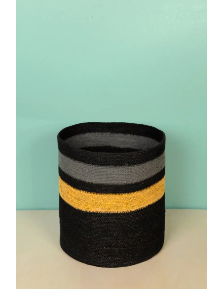 Úložný koš z přírodního materiálu M, černý s pruhy | BAOBAB