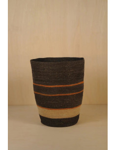 Úložný rozšířený koš z přírodního materiálu, antracitový s pruhy| BAOBAB - 1