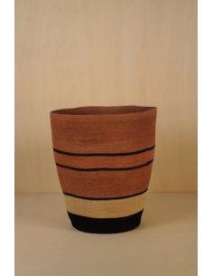 Úložný rozšířený koš z přírodního materiálu, okrový s pruhy| BAOBAB