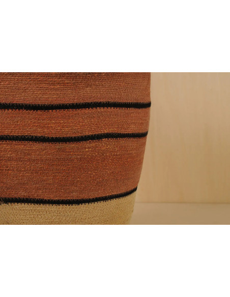 Úložný rozšířený koš z přírodního materiálu, okrový s pruhy| BAOBAB d