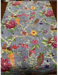 Prošívaný přehoz přes postel Floral 215x270, šedý | dovoz Indie 2