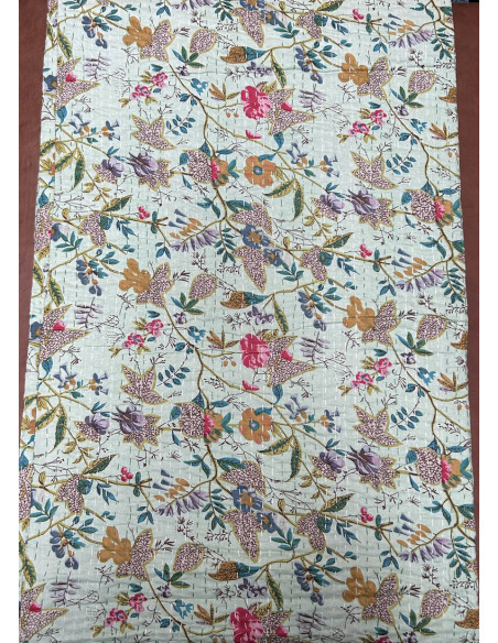 Prošívaný přehoz přes postel Floral 210x260, pistáciový | dovoz Indie b