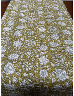 Prošívaný přehoz přes postel Floral 215x270, khaki zelený | dovoz Indie 2