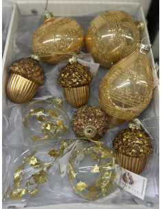 Vánoční dekorace – závěsný skleněný žalud zdobený korálky... 2