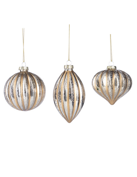 Vánoční dekorace – skleněná špička antik stříbrná se zlatými pruhy | GOODWILL