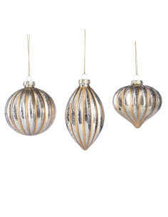 Vánoční dekorace – skleněná koule antik stříbrná se zlatými pruhy | GOODWILL - 1 2