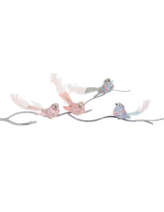 Christmas decoration - fabric bird in powder pink with floral motif, on clip | GOODWILL - 1 2