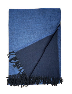 Vlněný oboustranný pléd 150x210, tmavě modrý | dovoz Indie - 1 2