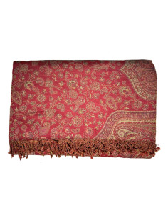 Vlněný přehoz s kašmírovým vzorem 230x260, červený | dovoz Indie