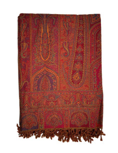 Vlněný přehoz s kašmírovým vzorem 150x230, červený | dovoz Indie