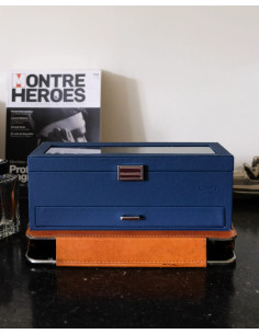 Luxusní pouzdro na 5 hodinek se zásuvkou, modré | MAISON SCARLET