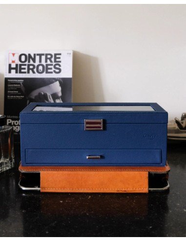 Luxusní pouzdro na 5 hodinek se zásuvkou, modré | MAISON SCARLET