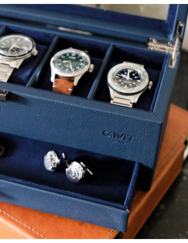 Luxusní pouzdro na 5 hodinek se zásuvkou, modré | MAISON SCARLET b