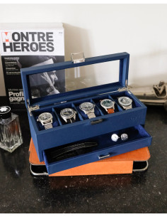 Luxusní pouzdro na 5 hodinek se zásuvkou, modré | MAISON SCARLET 2