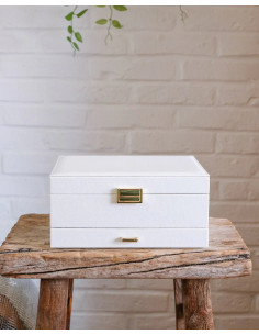 Dvoupatrová šperkovnice se zásuvkou, bílá umělá kůže | MAISON SCARLET