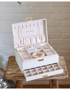 Dvoupatrová šperkovnice se zásuvkou, bílá umělá kůže | MAISON SCARLET - 1 2