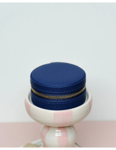 Round travel jewellery box made of artificial leather - dark blue | MAISON SCARLET - 1